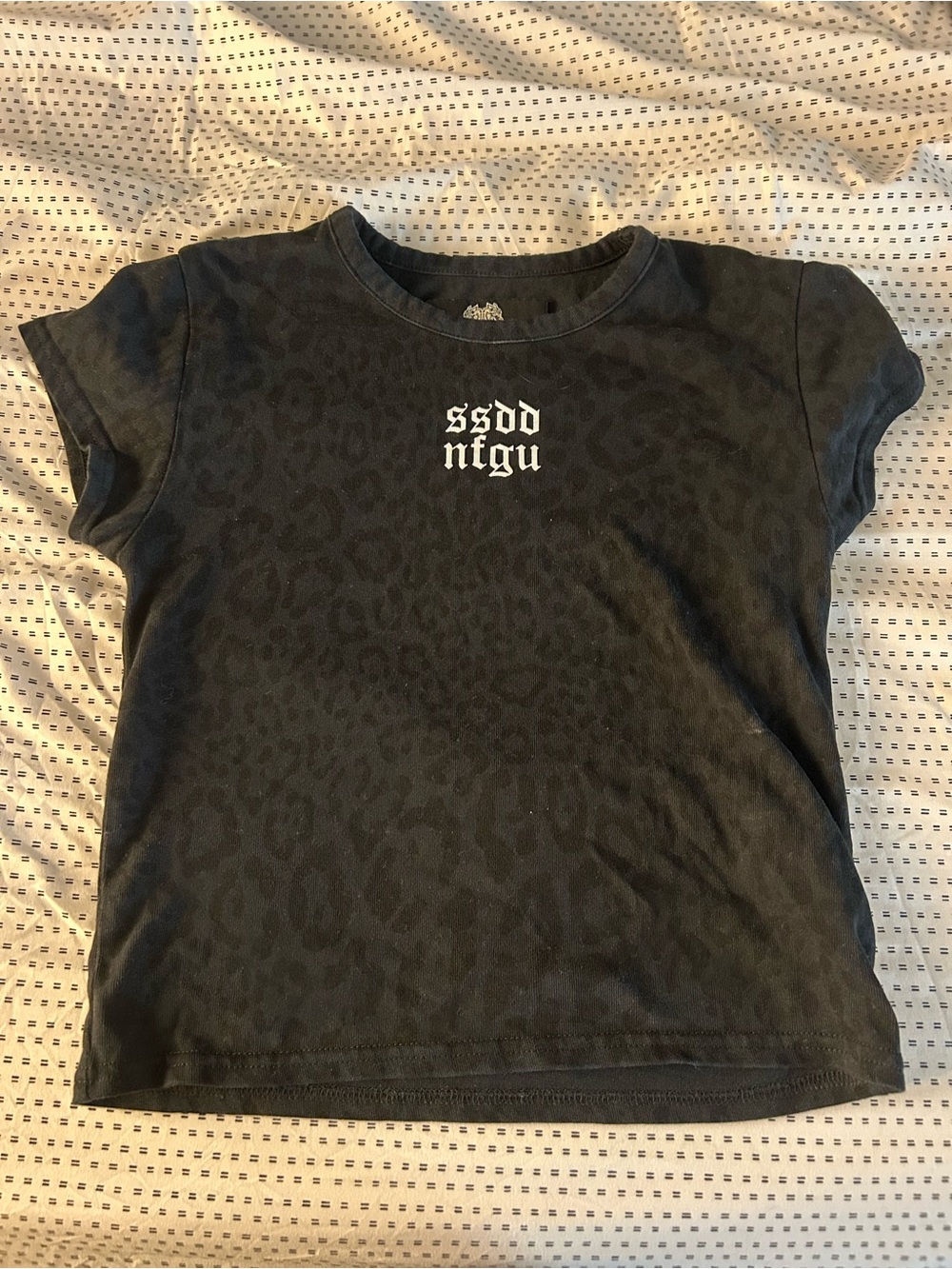 Darc Sport Black Leopard-Print “baby tee” with White Chest Logo